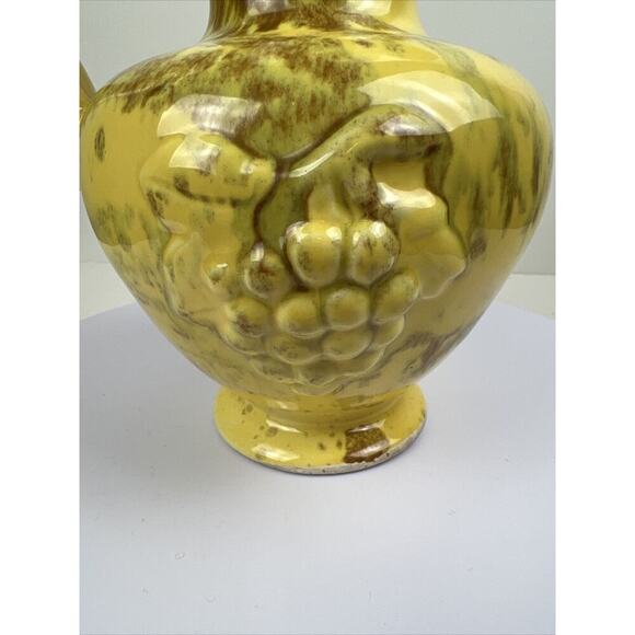 Mid Century Glazed Pottery Pitcher Yellow‎ With Marbling - Picture 3 of 8